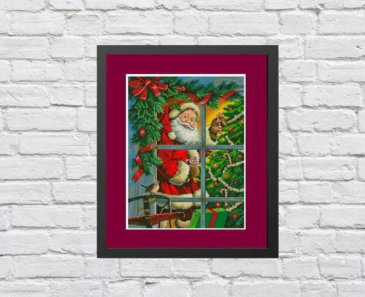 Candy cane santa, Christmas Cross Stitch Pattern, Modern Embroidery, Hand Embroidery Decor, Merry Christmas, Santa pattern, Winter pattern.