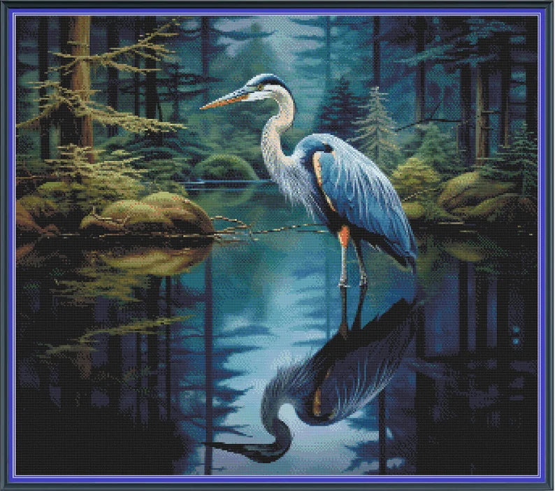 Cross Stitch Pattern Blue Heron Full Coverage