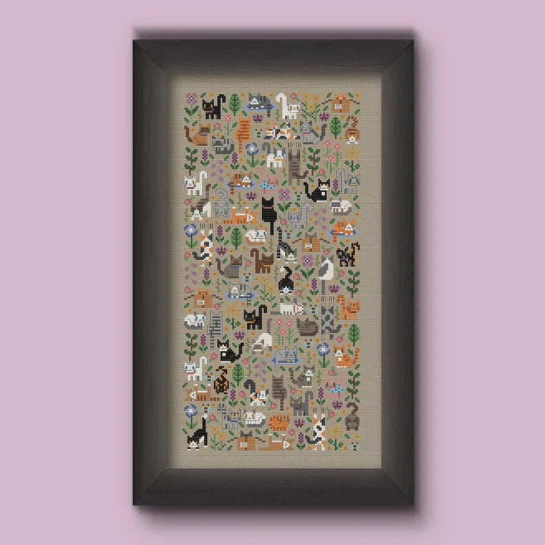 Cat Garden Cross Stitch Pattern, Cute Kitties PDF Chart (Digital Download)