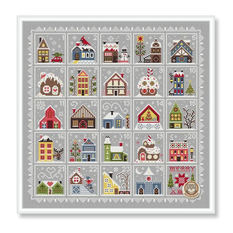 Christmas Houses Advent Cross Stitch Pattern: 24 Days Countdown Calendar Sampler  Instant Download PDF