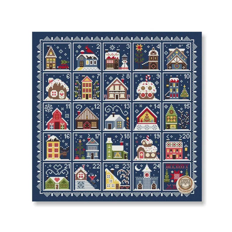 Christmas Houses Advent Cross Stitch Pattern: 24 Days Countdown Calendar Sampler  Instant Download PDF