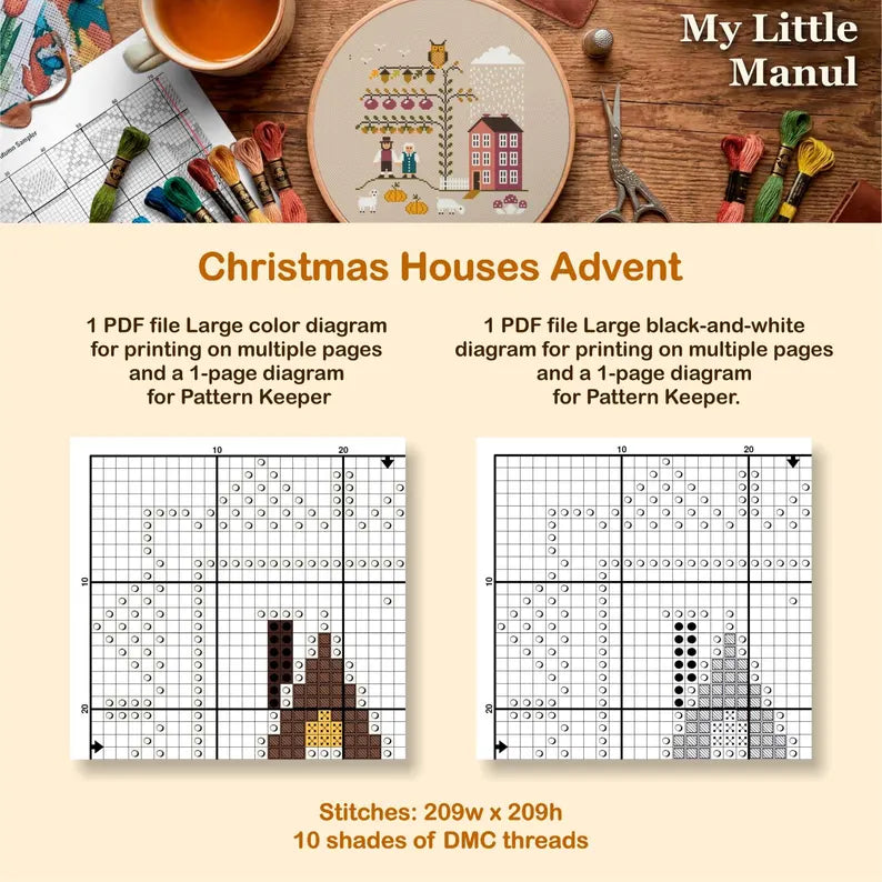 Christmas Houses Advent Cross Stitch Pattern: 24 Days Countdown Calendar Sampler  Instant Download PDF