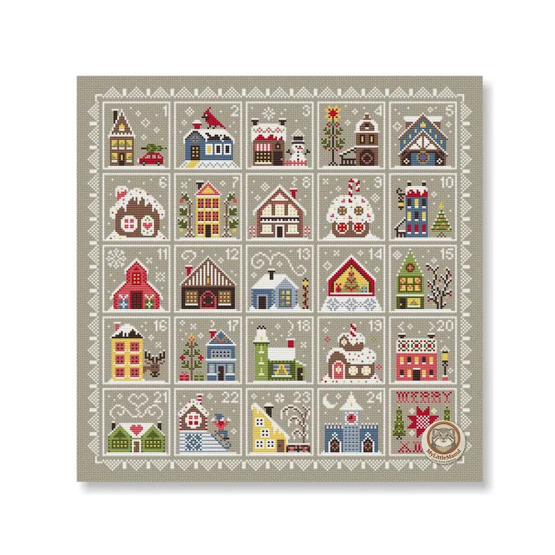 Christmas Houses Advent Cross Stitch Pattern: 24 Days Countdown Calendar Sampler  Instant Download PDF