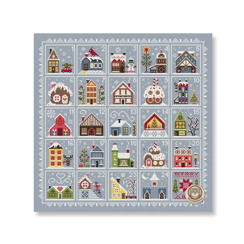Christmas Houses Advent Cross Stitch Pattern: 24 Days Countdown Calendar Sampler  Instant Download PDF