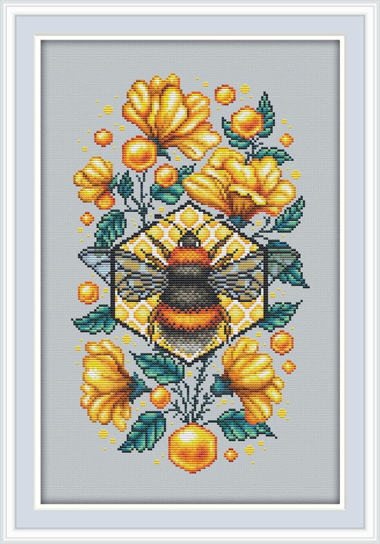Bee Cross Stitch Pattern Flowers Cross Stitch Pattern Honey Cross Stitch Chart Summer Floral Pattern Embroidery Insect Cross Stitch PDF