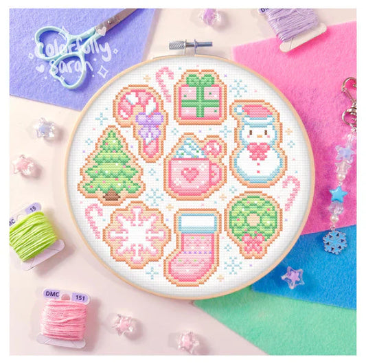 Pink Christmas Cookies Cross Stitch Pattern PDF